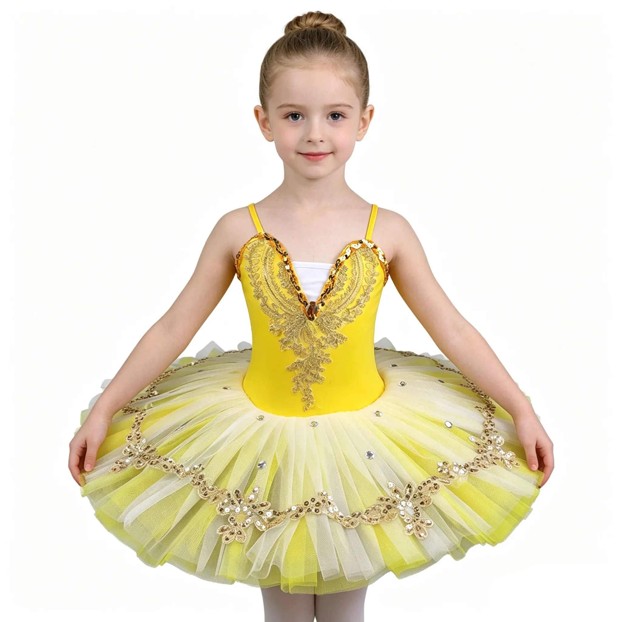 Kids Girls Ballet Dance Dress Layered Tulle Fairy Princess Tutu Ballerina Professional Swan Lake Practice Performance Costume