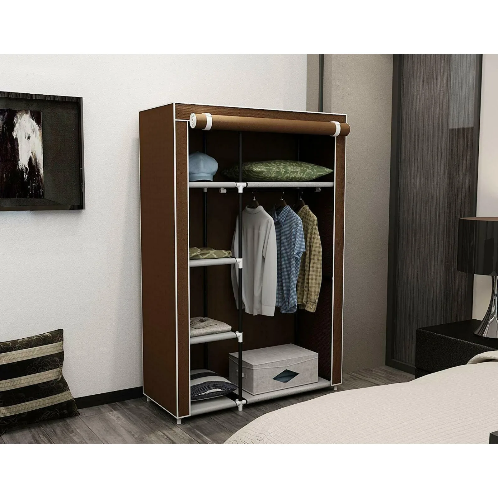 Armazenamento de Roupeiro Portátil e Sapateira com Tampa, 64"