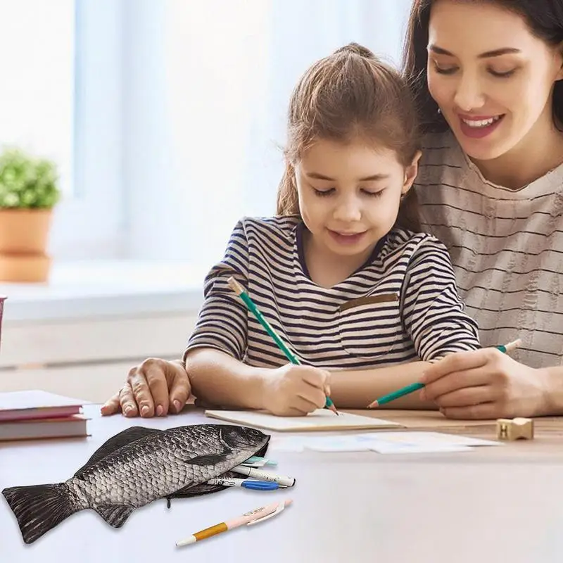 Pencil Bag Carp Pen Bag Realistic Fish Shape Make-up Pouch Pen Pencil Case With Zipper Back To School Pencil Pouch Pen Bag