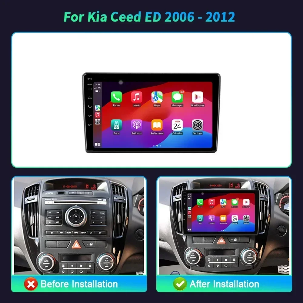 NEW Android 14 Kia Ceed ED 2006-2012 Car Radio Multimedia Navigation 4G GPS Wireless Apple Carplay Bluetooth Touch Screen Stereo