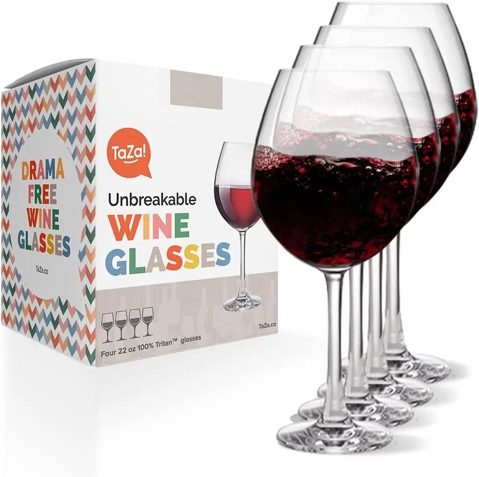

Unbreakable Red Wine Glasses with Stem 22oz Set of 4, Shatterproof Tritan Plastic Stemmed Outdoor Glasses, Reusable & Di