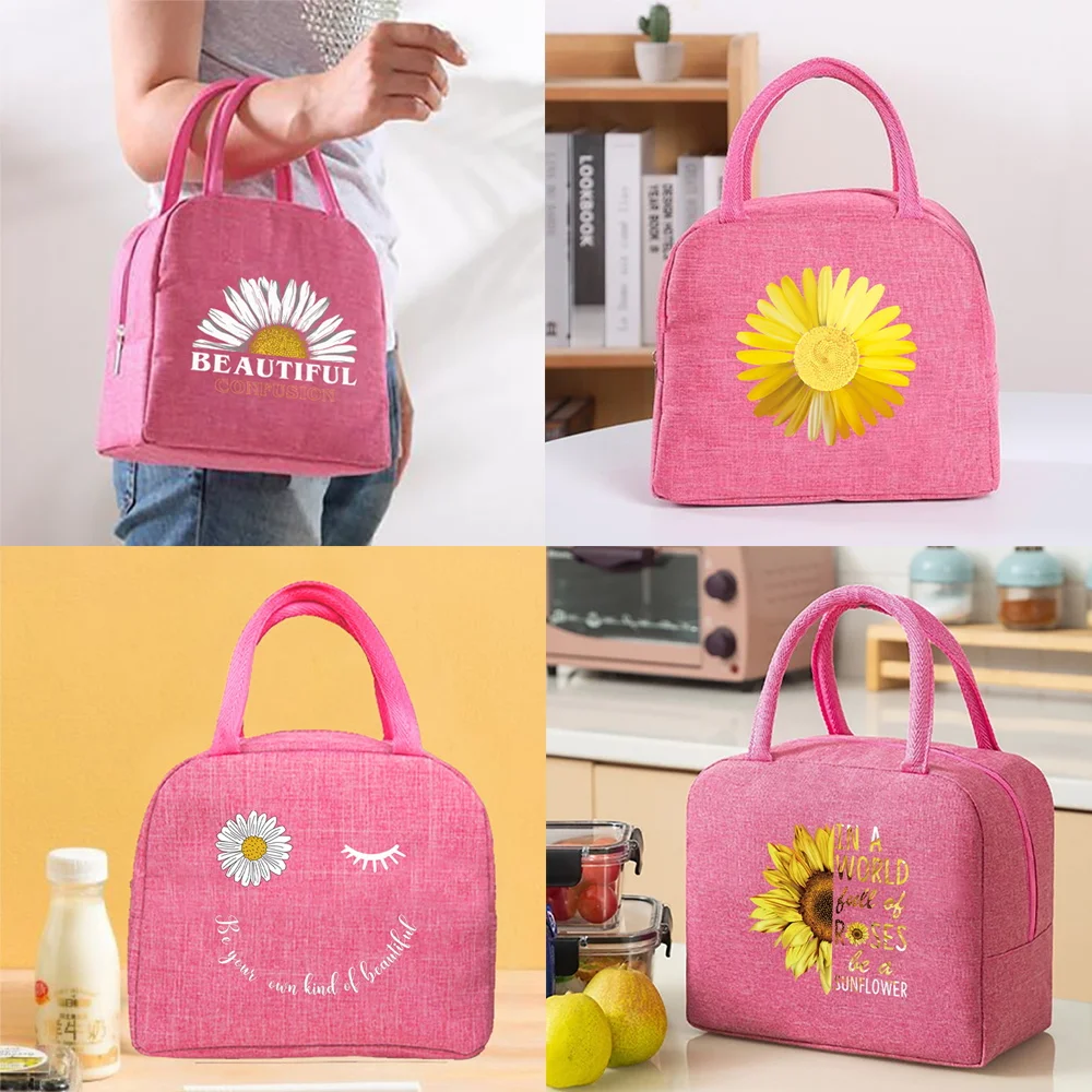 Fashion Lunch Bag Portable Insulated Lunch Bento Pouch Thermal Daisy Print Food Picnic Camping Travel Hiking Lunch Bags