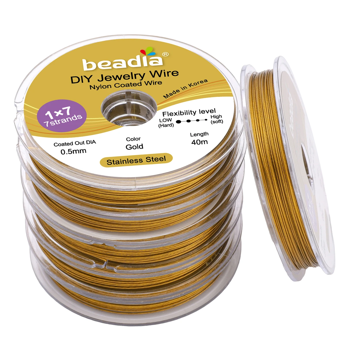 30–50 m/Rolle, 0,3/0,38/0,5/0,6 mm, Rhodium-Goldfarbener Stahldraht, Nylon-beschichteter Perlendraht für Schmuckherstellung, DIY-Armbandzubehör