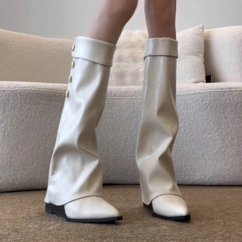 أنيق وعالي الجودة جلد ناعم حذاء برقبة للركبة النساء 2025 الخريف أحذية أنيقة نمط الشارع الحديثة التمهيد الطويل