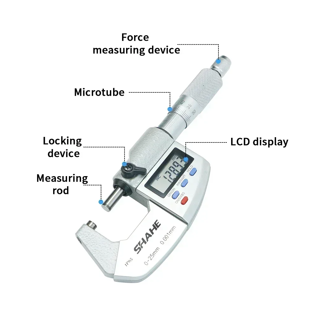 

Shahe 0-25mm Micron Digital Outside Micrometer Electronic Micrometer Gauge 0.001mm Digital Gauge Measuring Tools