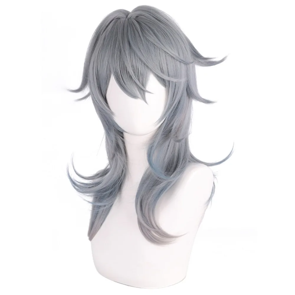 Peluca de cosplay Honkai Star Rail Sunday con cuero cabelludo realista para hombres y mujeres, cabello plateado