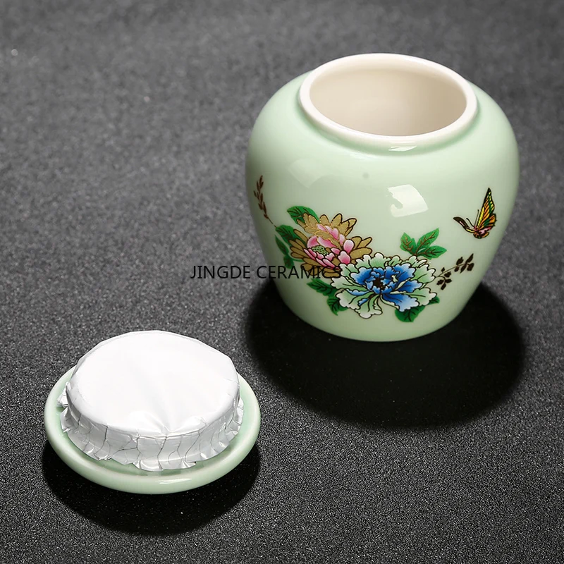 Mini Ceramics Tea Caddy Tieguanyin Tea Storage Tank Travel Portable Sealed Tea Jar Coffee Container Household Storage Tanks