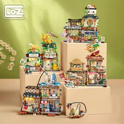 Loz Japanese Street View Folding Mini Gourmet Street Jujiu House Roasted Octopus Ball Store Assembled Building Block Toys