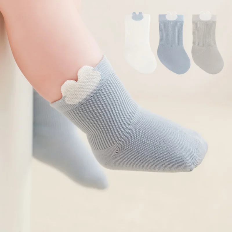 3Pairs/set Cotton Newborn Baby Socks For Girls Boys Soft Solid Infant Toddler Sock Fashion Cute Cartoon Children's Socks Spring