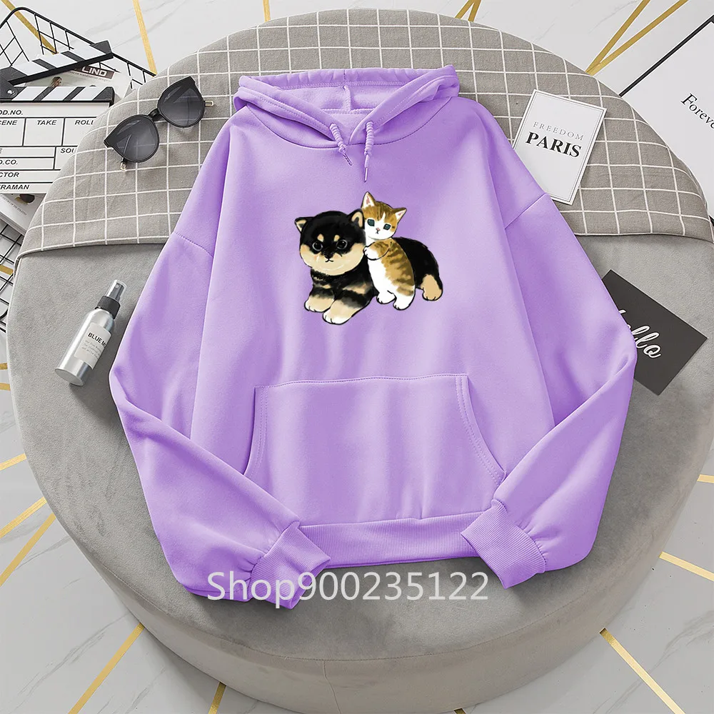 Sudadera con capucha Kawaii Shiba Inu para mujer, suéter con estampado de gato, sudadera de gran tamaño con dibujos animados, ropa de calle Harajuku