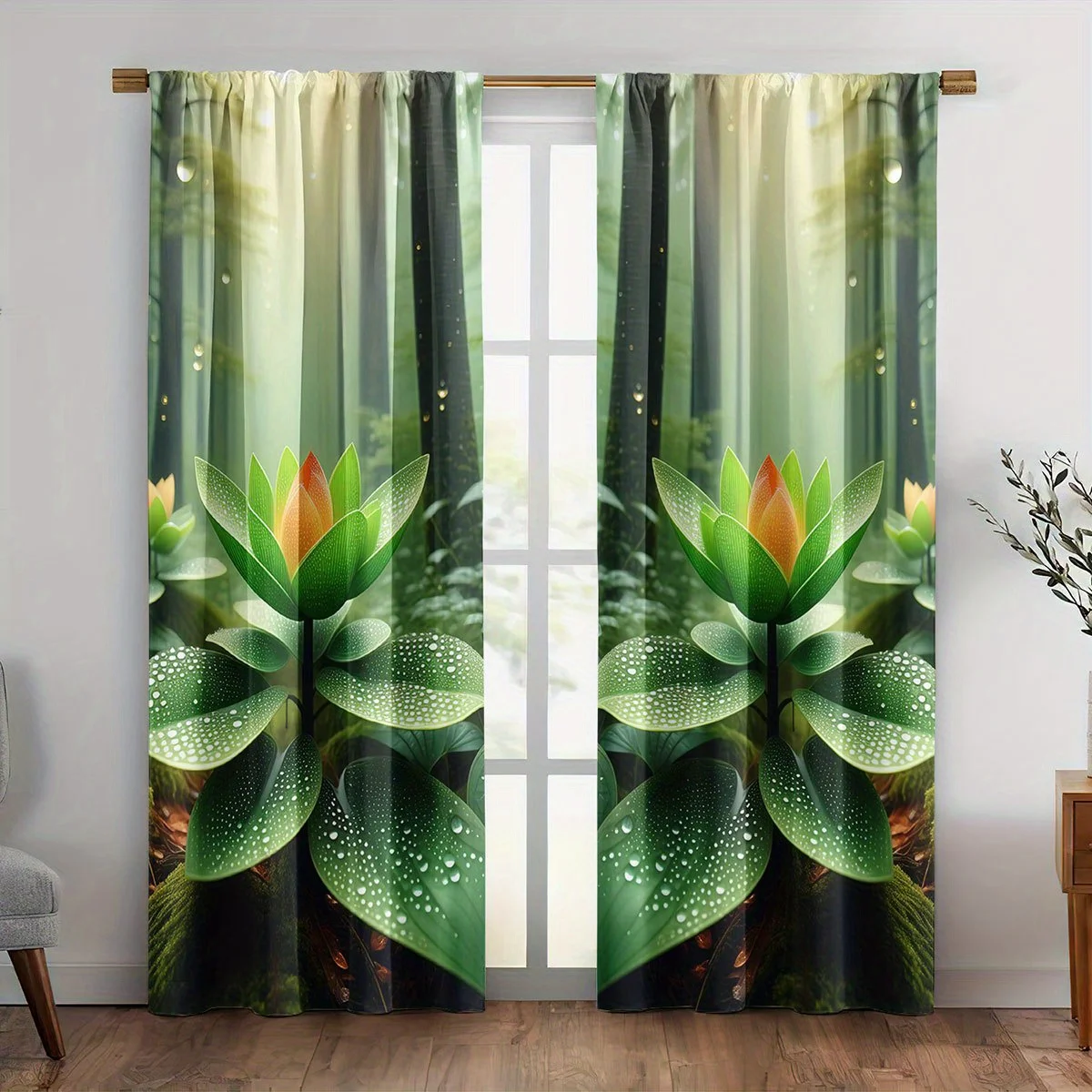 Lush Tropical Botanical Jungle Curtains Green Leaves Lily Pad Window Treatment Curtain Panels Modern Nature Decor Privacy Shade