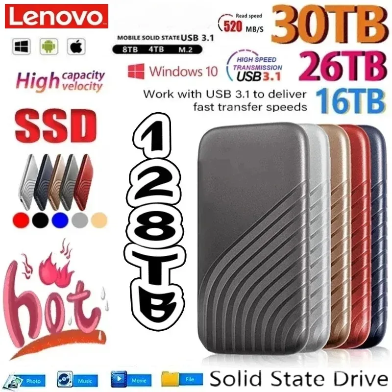 

Внешний SSD-накопитель Lenovo Type-C, высокоскоростной USB 3.1, 2 ТБ, 4 ТБ, 8 ТБ, портативный жесткий диск для ноутбука