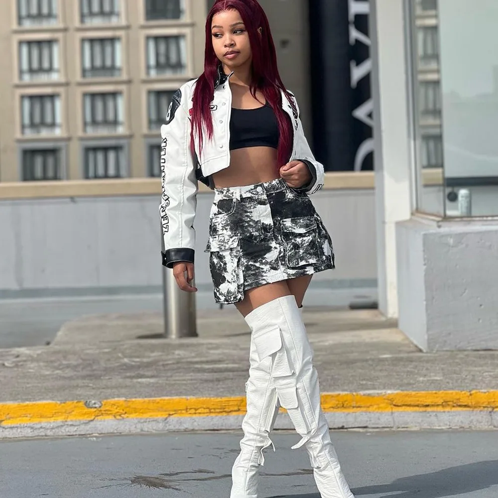Tie Dye Multi Pocket Cargo Skirt for Women Y2k Streetwear 2024 Summer Fashion Cotton Wrapped Hip Button Fly Mini Skirts