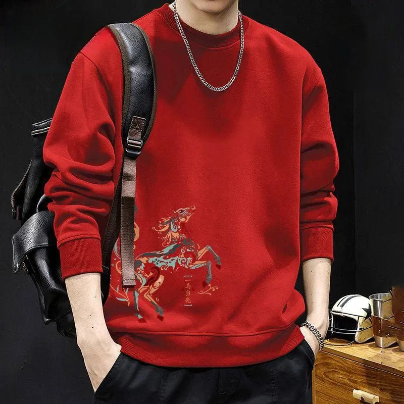 

Утепленный свитшот с круглым вырезом, осенне-зимняя одежда, с новогодним узором, хлопковый, с длинными рукавами, молодежный стиль