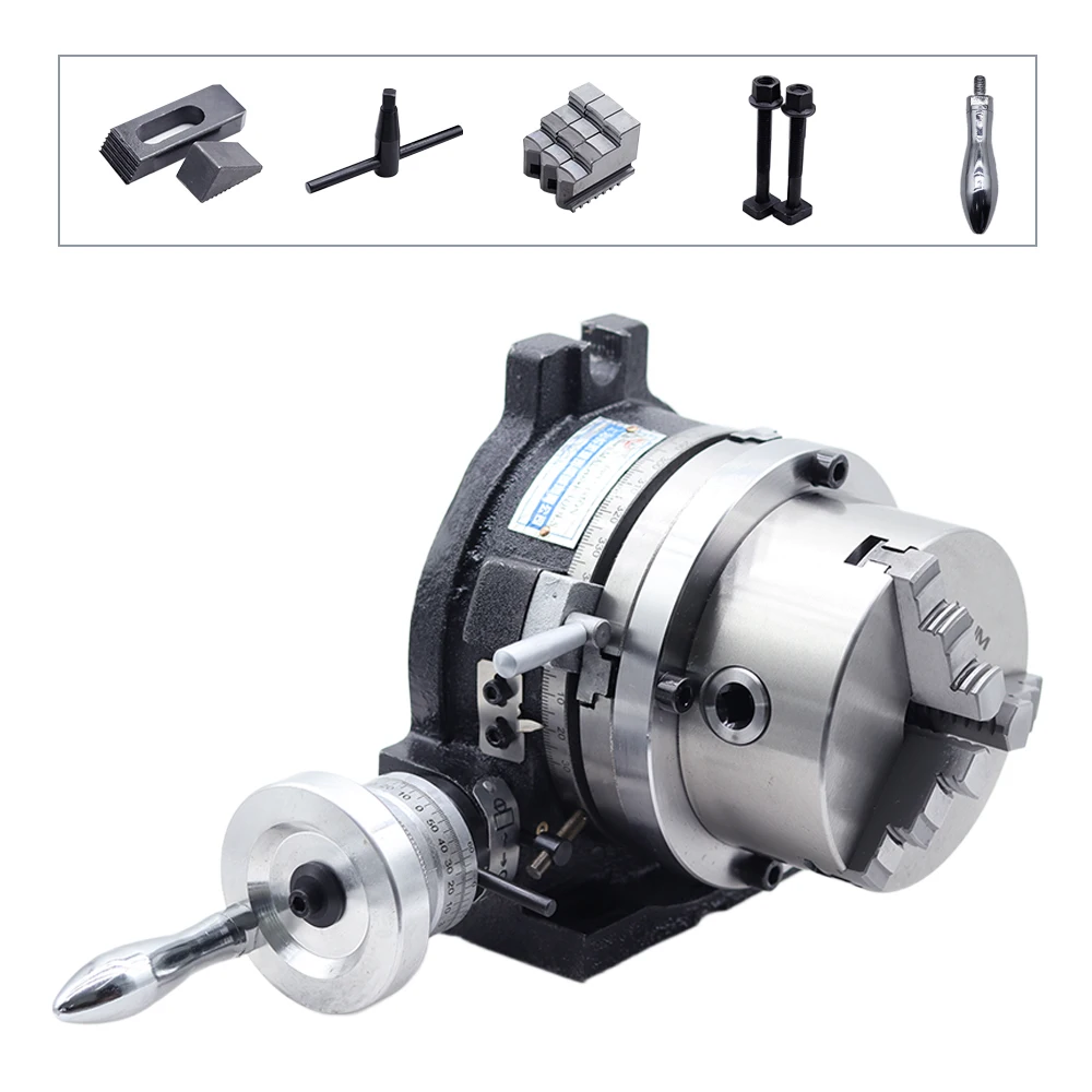5 Inche 100mm Three-jaw Chuck Milling Machine Indexing Head Rotary Table Universal Indexing Plate Rotating Vertical Horizontal