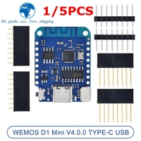 1/5PCS WEMOS D1 Mini V4.0.0 TYPE-C USB WIFI Internet of Things Board based ESP8266 4MB MicroPython Nodemcu Arduino Compatible