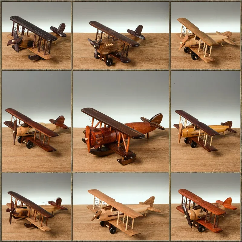 Creative Solid Wood Airplane Decoration Retro Handmade Desktop Airplane Model Children Toy Home Airplane Model Decoration