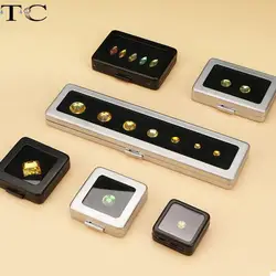 Metal desencapado diamante caixa de armazenamento de aço inoxidável metal diamante colorido gem com almofada interna dupla caixa de pedra nua