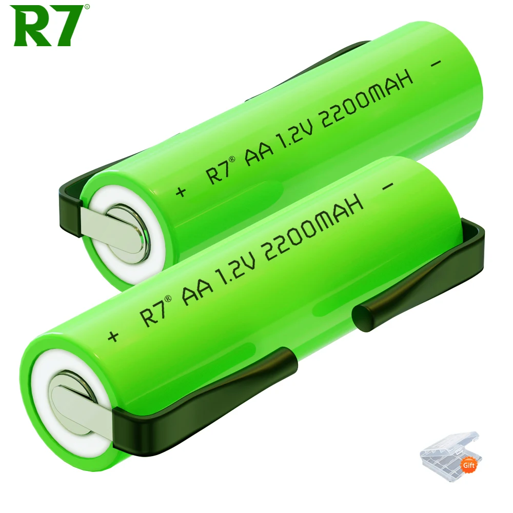 R7 nimh 1.2V AA rechargeable battery 2200mah Green shell with welding tabs for Philips electric shaver razor toothbru