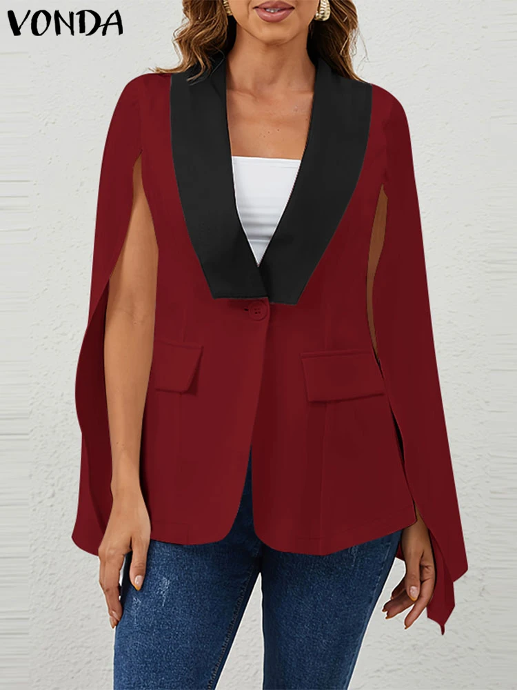 Vonda feminino casual com decote em v blazer 2024 deslocamento simples capa manga ternos colorblock elegante moda jaquetas finas oversized