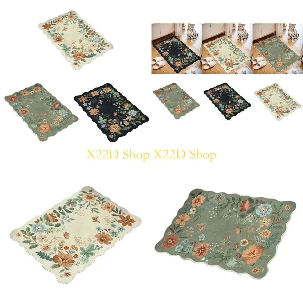 

X22D Florals Area Rugs 60x90cm, Soft NonSlip Washable Kitchen Mats Thin Indoor Entryway Carpets for Bedroom Bathroom