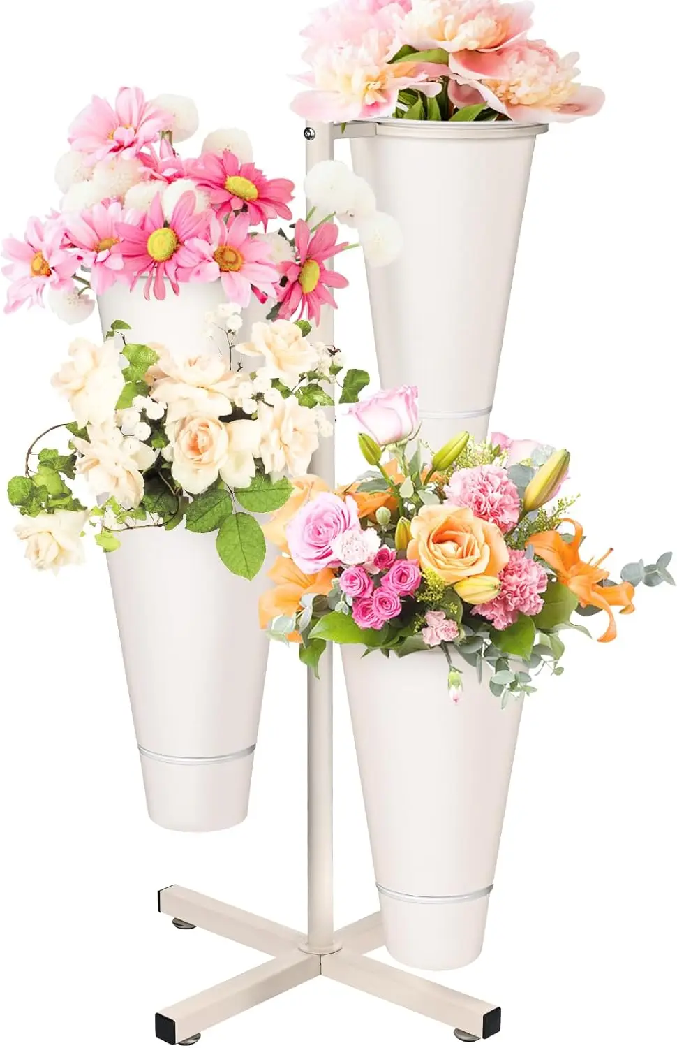 

Metal Flower Stand with Buckets, Rustic Farmhouse Bouquet Holder for Outdoor Patio Garden Wedding Decor