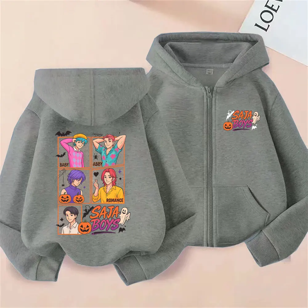 Movie Kpop Demon Hunters Saja Boys Zipper Hoodie Men Women Halloween Sytle Zip Up Jacket Male Fashion Casual Oversized Hoodies