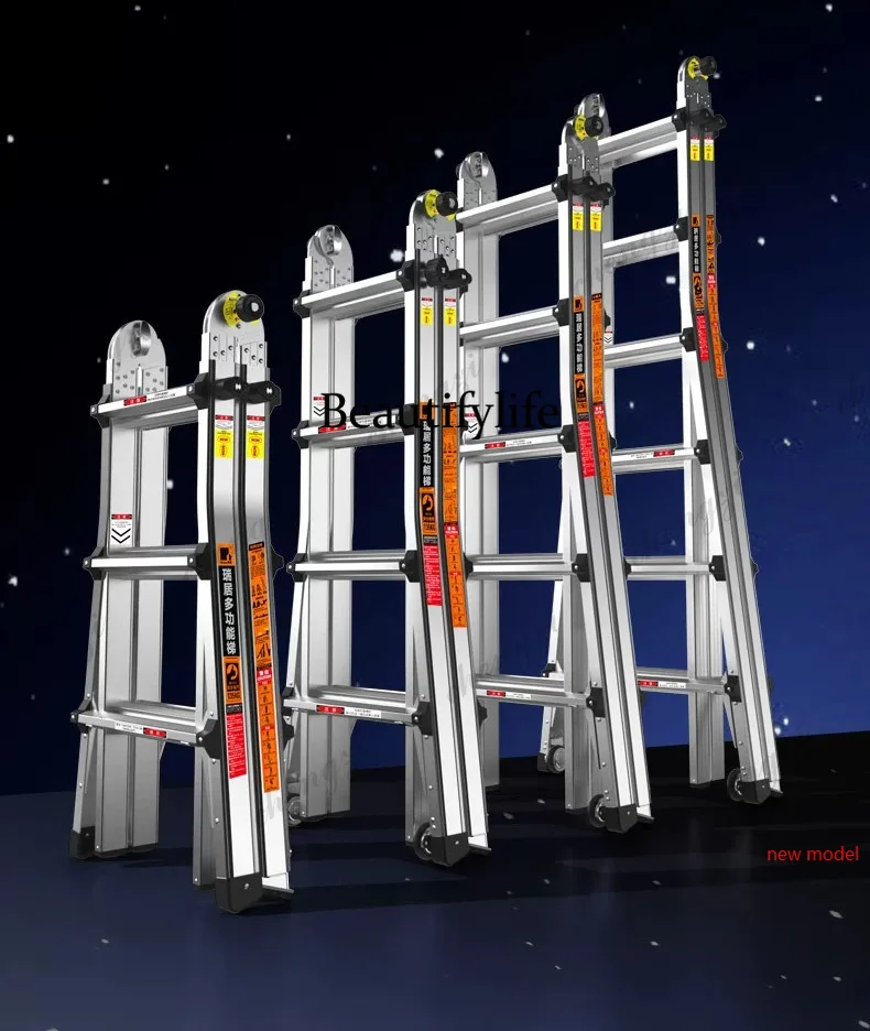 Aluminum alloy, telescopic ladder engineering Portable multi-functional lift folding ladder for home use