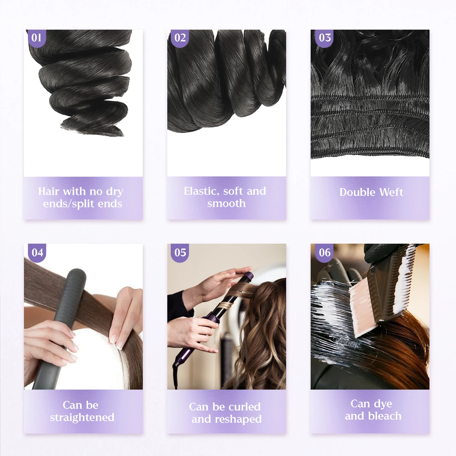 Powcign 100g/개 루즈 웨이브 더블 웨프트 인모 헤어 익스텐션, 100% 천연 미가공 인모, 여성용 고품질 인비저블 헤어