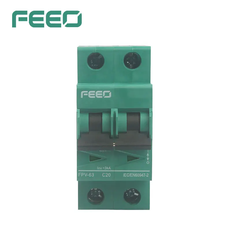 

FEEO 2P DC Solar Circuit Breaker 550V 800V For PV Solar system 6A 10A 16A 20A 25A 32A 40A 50A 63A FPV-63 DC MCB disjuntor