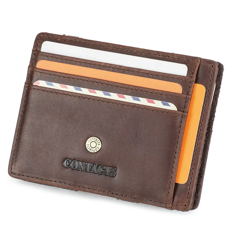 British Style  Anti-theft Brush Leisure Multi Functional Layer Cowhide Fashionable Leathers Magic Small Card Holder Male Wallets