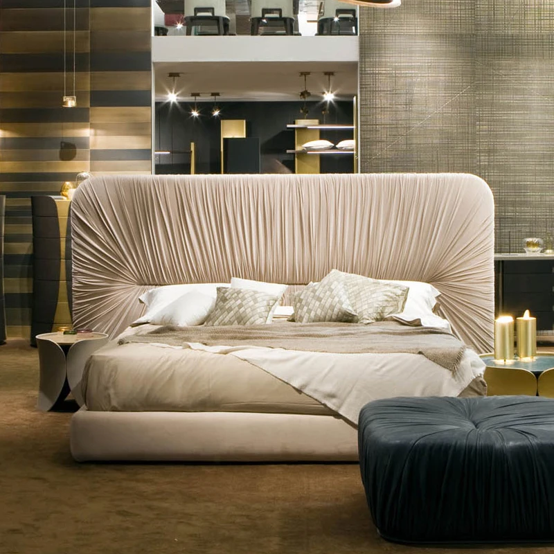 Italian minimalist fabric bed, light luxury, modern high-end floor standing bed