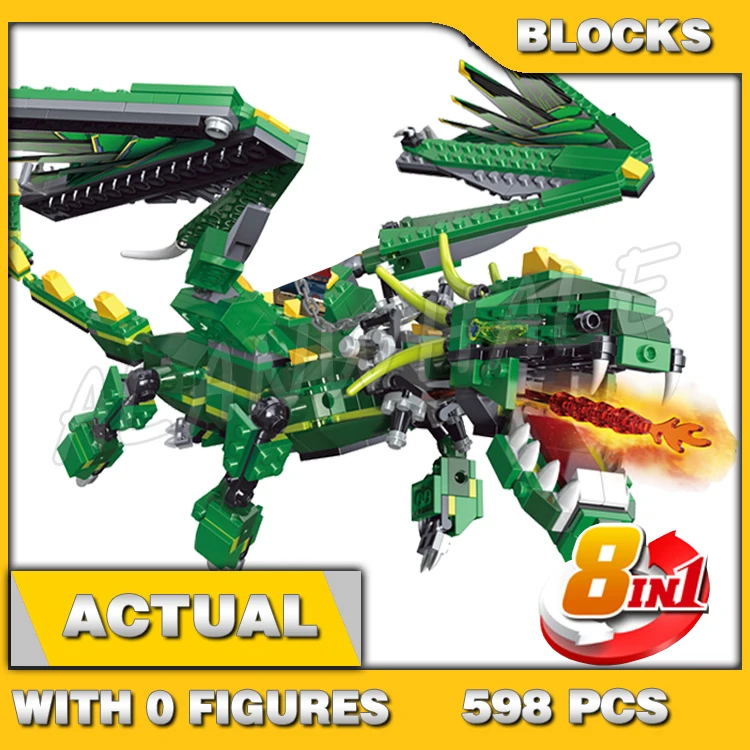 598pcs Creator 8in1 Mythical Creatures Green Three-headed Dragon Snake Scorpion 3121 Building Block set Compatible with Model