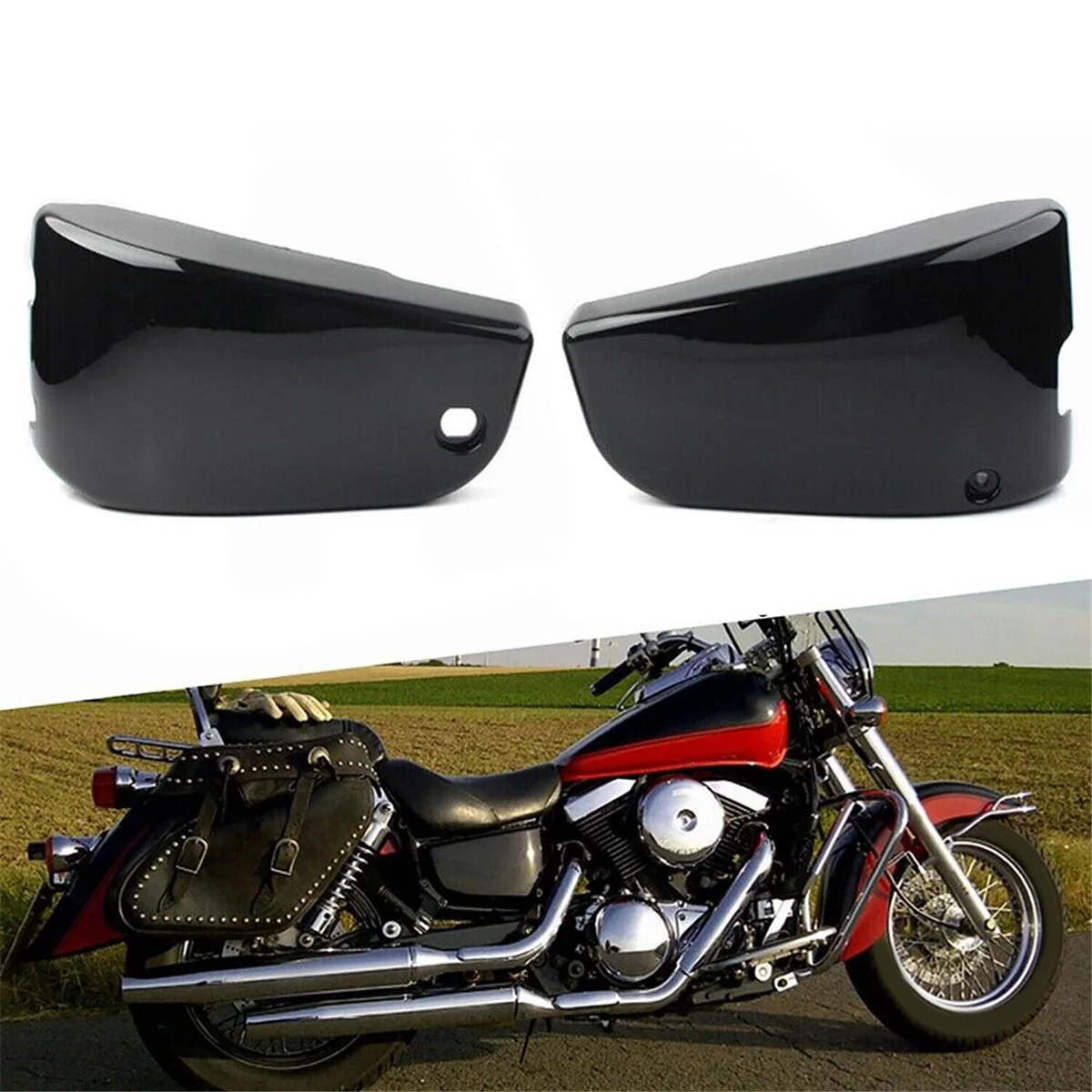 Preto Battery Side Covers, Proteção para Kawasaki Vulcan VN 1500 Clássico Nomad