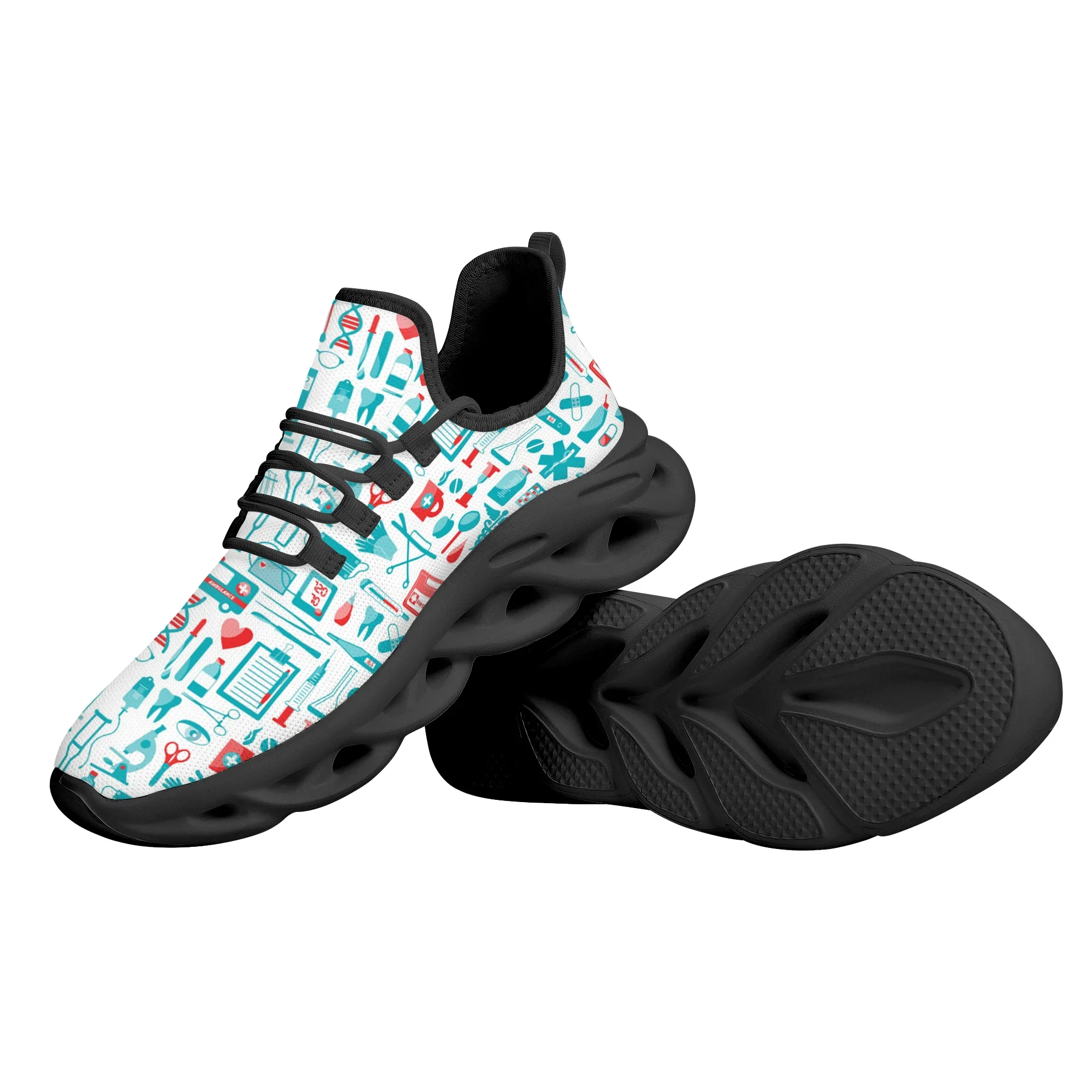 Medical Equipment Pattern Shoes Mesh Women's Knitted Breathable Platform Shoes Sport Walking Shoes Soft Footwear