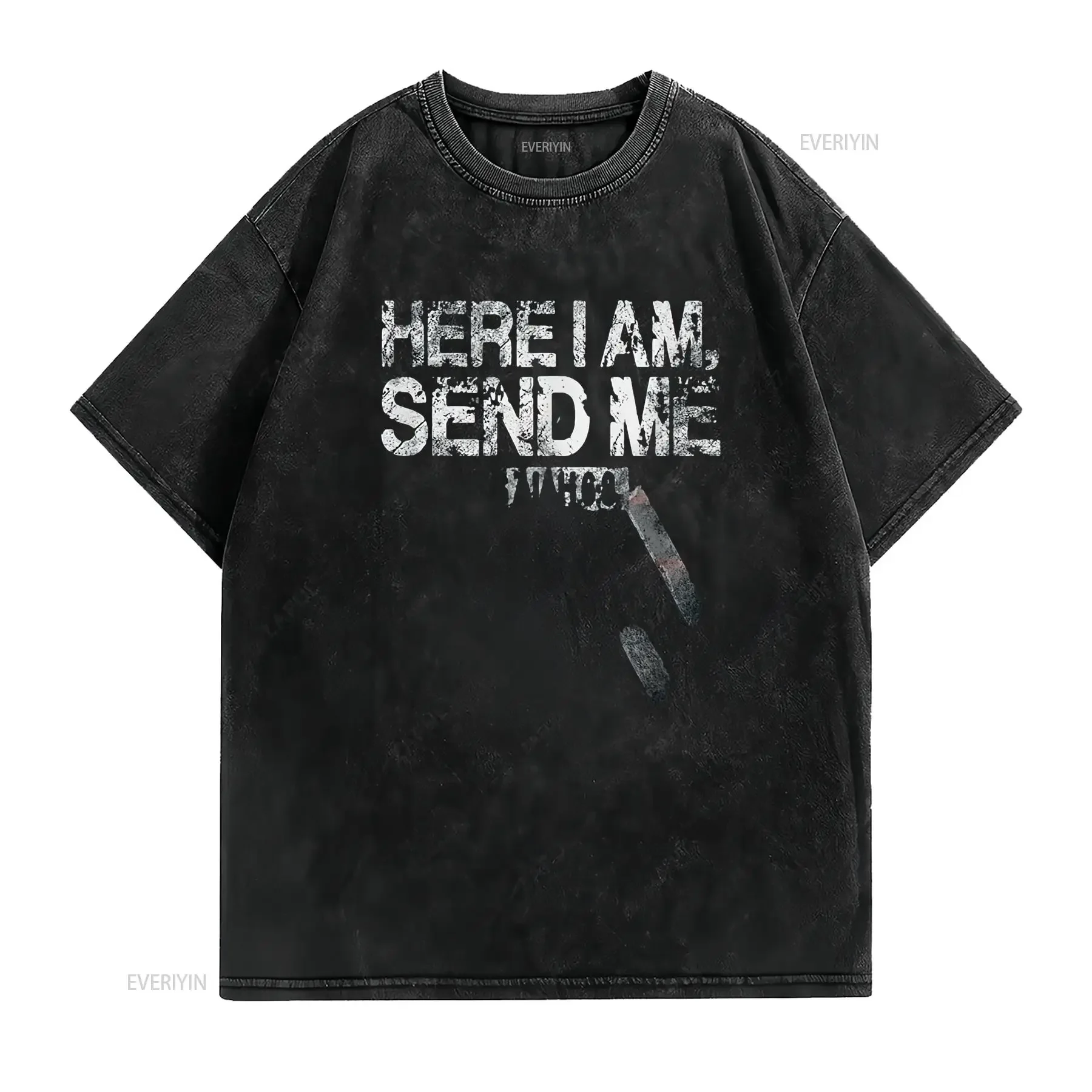 Womens Here I Am Send Me American Flag Cross Isaiah 6 8 Bible Verse T Shirt Black 2XL vintage Washed Slightly Soft homme Unisex view 2