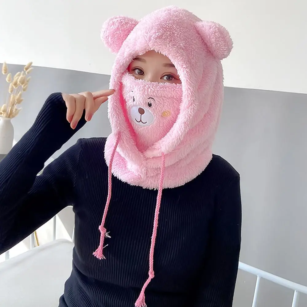 قبعة عصرية على شكل آذان الدببة القطيفة سميكة مقاومة للرياح قبعات شتوية كرتونية تحافظ على الدفء قبعة بيني للنساء والفتيات