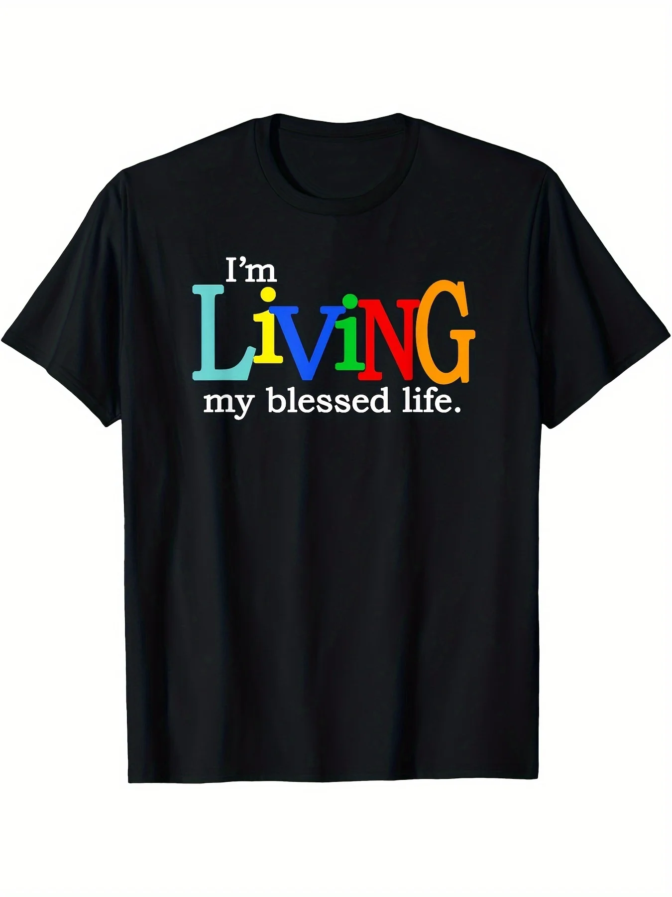 

Христианская футболка «I'm Living My Blessed Life», забавная мужская футболка с короткими рукавами и рисунком, черная коллекция PR, 200 г