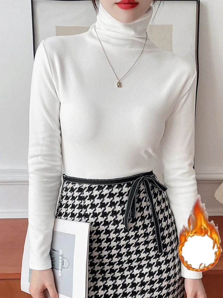 

Женский теплый топ, зимняя водолазка, нижняя рубашка, однотонная базовая футболка с длинными рукавами, пуловеры из нагревательного волокна