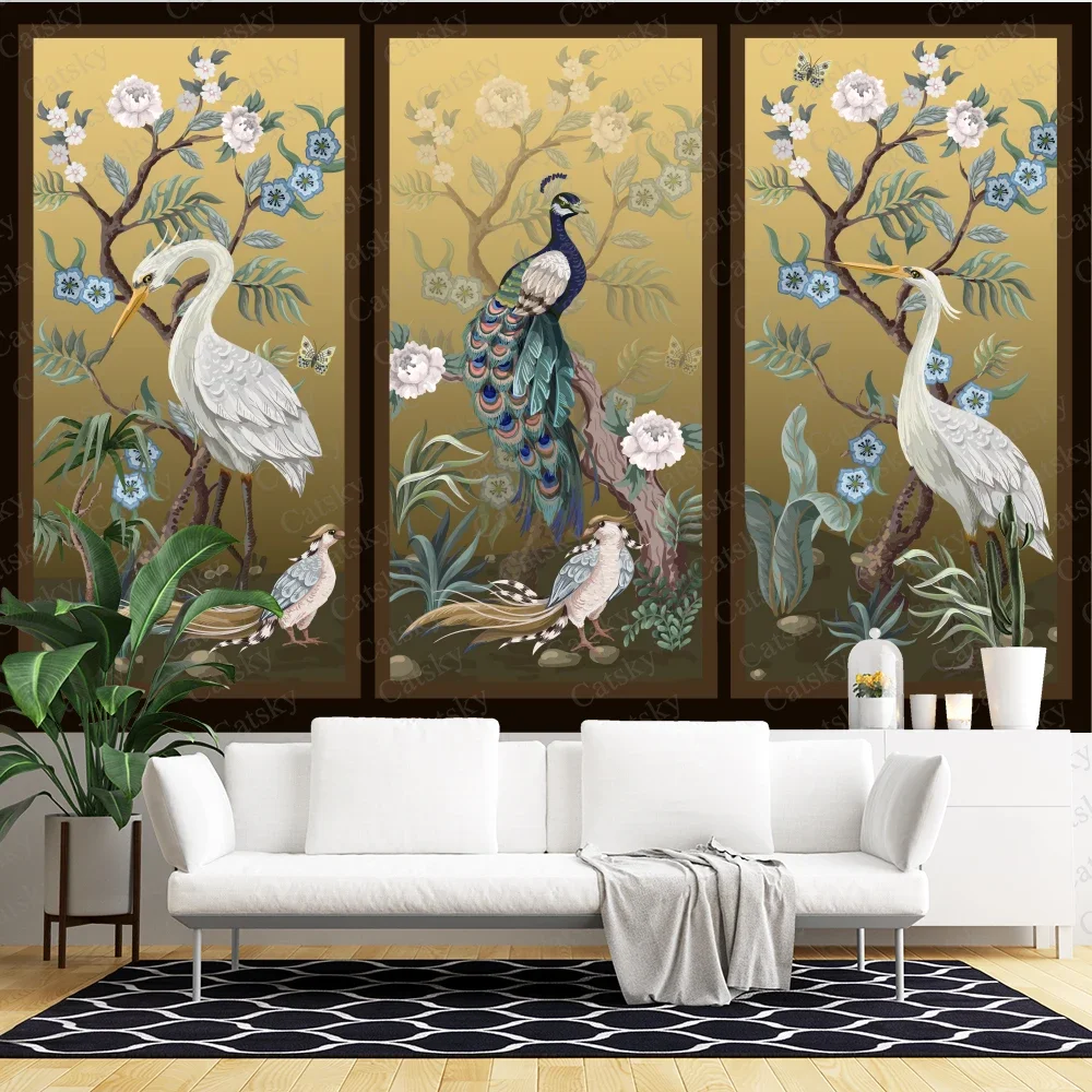 

bird peacock cartoon plant flower Wall Stickers Children Baby Room Ceiling Roof Mural Home Decor Self Adhesive Wall Sticker