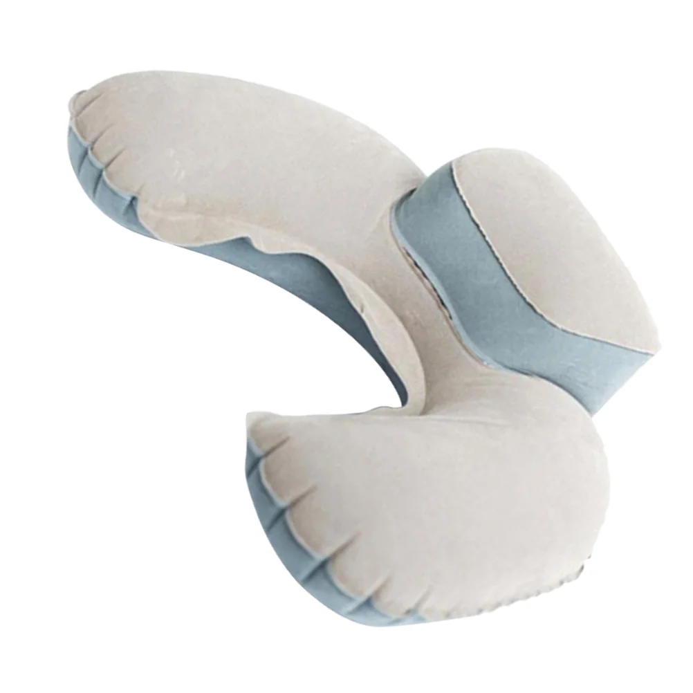 Inflatable Nap Pillow U Shape Head Neck Cushion Grey For Travel Camping Outdoor Foldable Lightweight Air Pillow Comfort