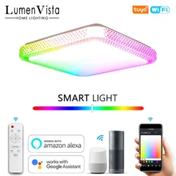 Inteligentna lampa sufitowa LED Tuya RGB Kwadratowa lampa sufitowa zdalne sterowanie APP Alexa Google Audio Control do sypialni Oświetlenie domu