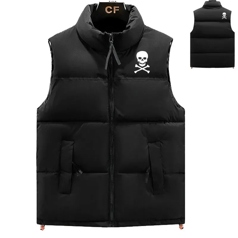 Neue warme Herren Daunen weste Weste Daunen jacke Skull Print Hip-Hop ärmellose Herren Baumwoll jacke mit stilvollem Farbkontrast