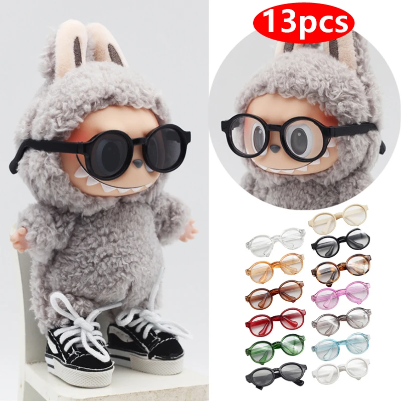 

13pcs Labubu 6.5cm Transparent Plastic Glasses Frames Fashion Glasses For Labubu MSD Plush for EXO Doll Toy Sunglasses