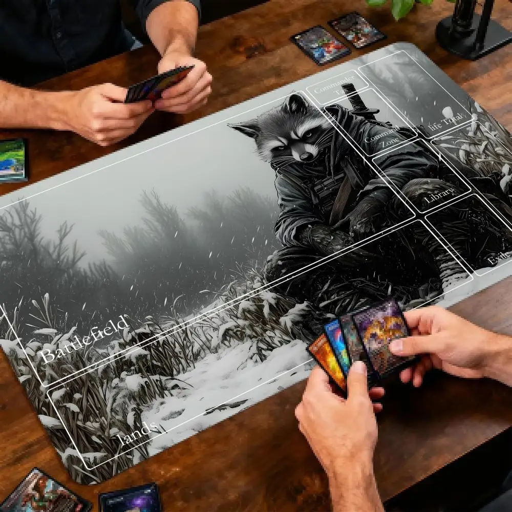 Warrior Raccoon MTG&TCG Tabletop Game Play Mat Magic Party Playmat Durable Rubber for Games 35X60cm Mouse Pad Offices Desk Mats