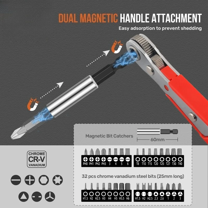 New 1/4" Drive Quick-Release Ratchet & Bit Set, Cr-V Steel W/ Phillips/Slotted Screwdrivers for Auto Repair & Hand Tools