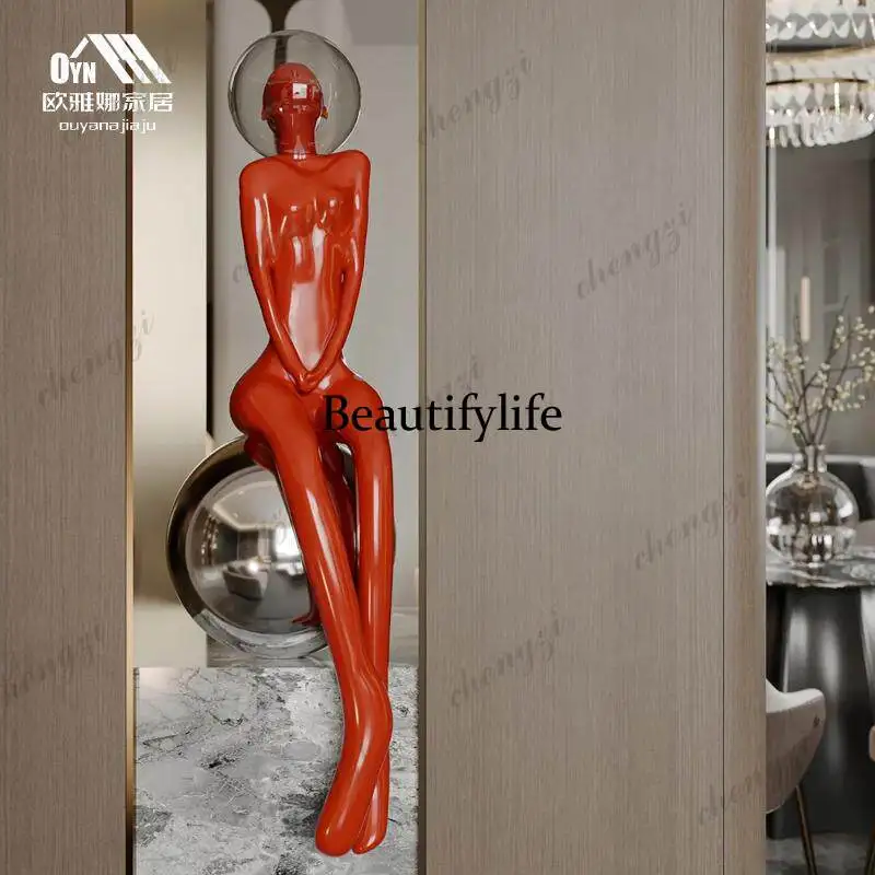 Modern girl art sculpture floor-to-ceiling ornament designer hotel sales office exhibition hall creativity
