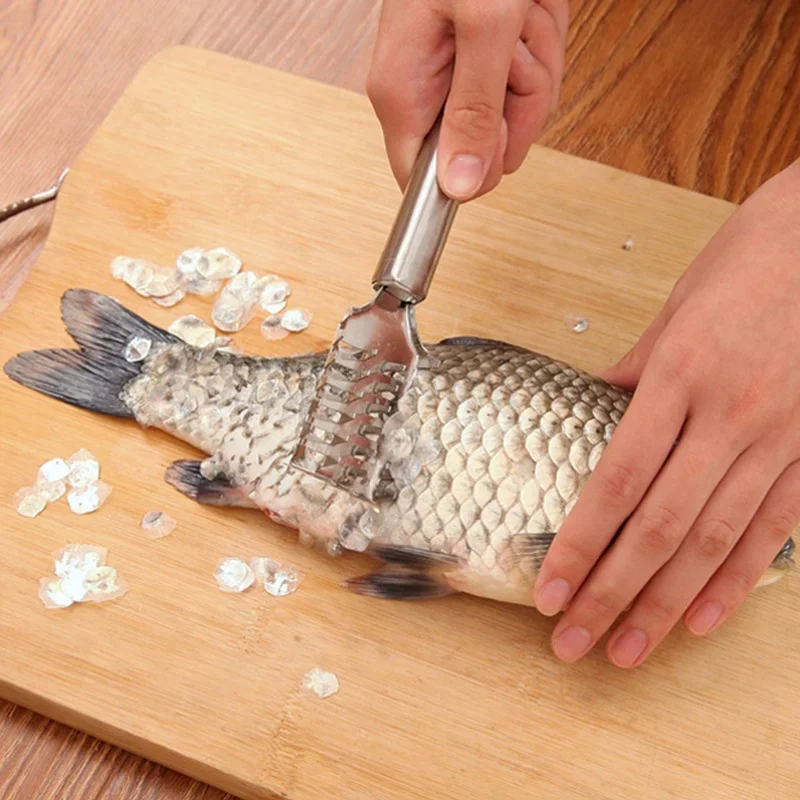 JOOYOO 1 قطعة الفولاذ المقاوم للصدأ صف مزدوج مقياس السمك المسوي متعددة الأغراض الأسماك مكشطة Descaler سكين فرشاة الأسماك أداة #4