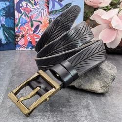 Retro Heavy Brass Belt Buckle Hand Carved Genuine Leather Belt For Men Designer Luxury  Mens Belt Leather Belt Male MBT0620