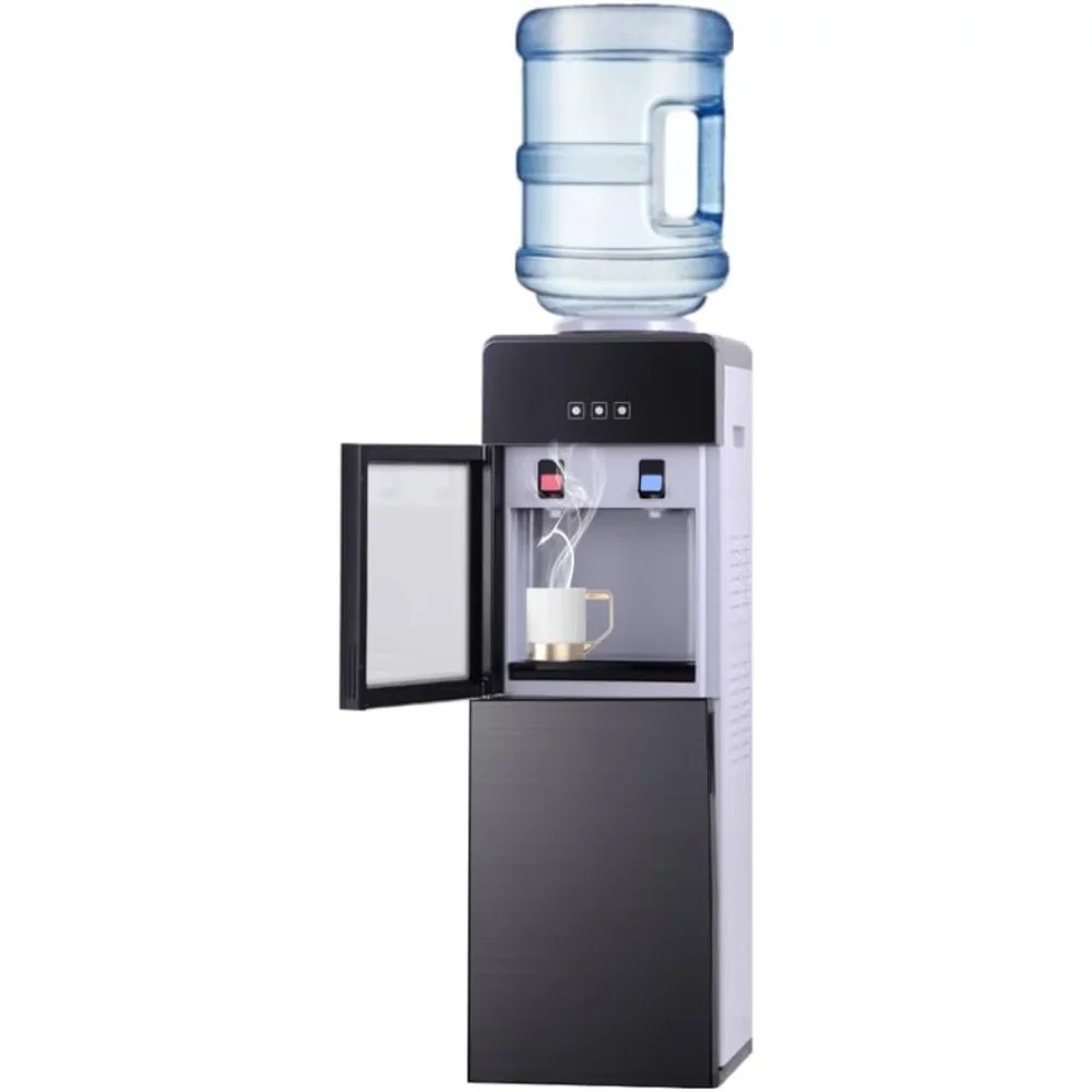 

5 Gallons Water Dispenser With Glass Doors, Top Loading Water Cooler Dispenser, 3-5 Gallon Bottles, Hot And Cold Water Dispenser